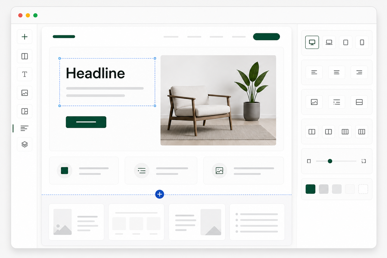 Modernes Website-Layout mit modularen Inhaltsbereichen.